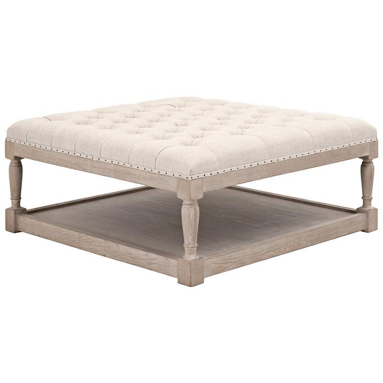 Image 7 Townsend 39 1/2"W Gray Wood and Bisque Tufted Coffee Table more views