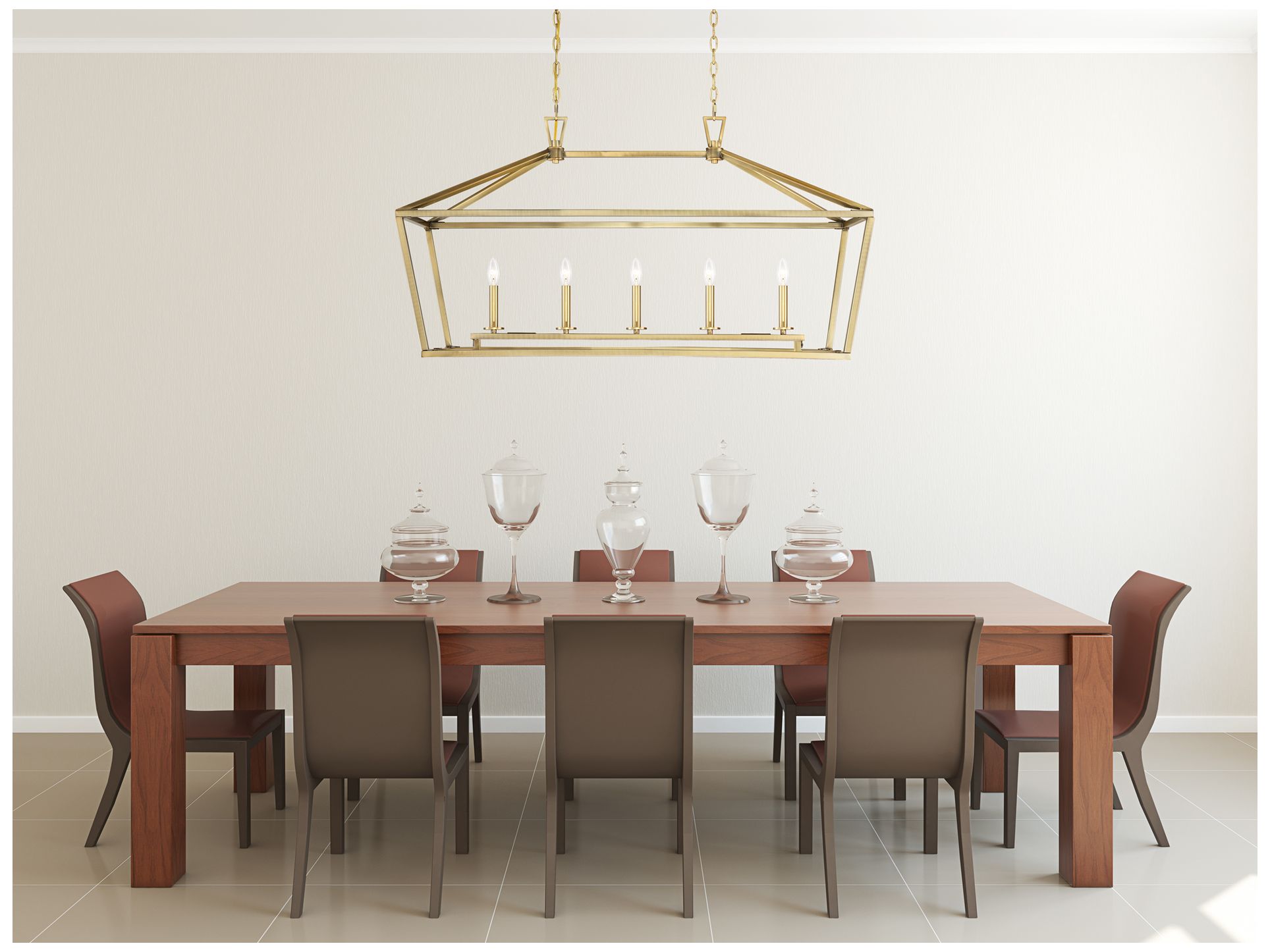 Townsend 5-Light Linear Chandelier in Warm Brass in scene