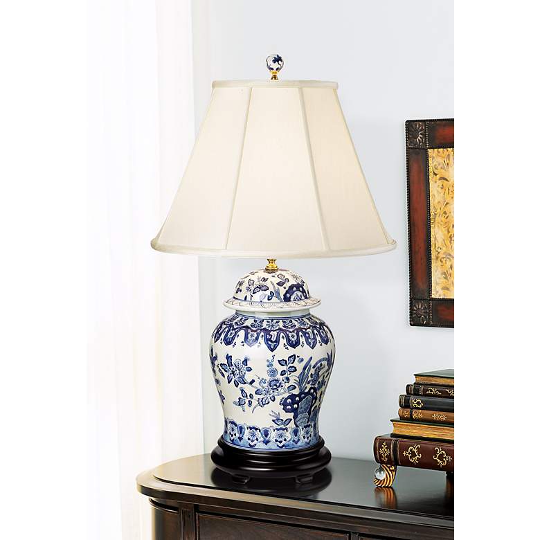 English Floral Hand-Painted Porcelain Ginger Jar Table Lamp in scene