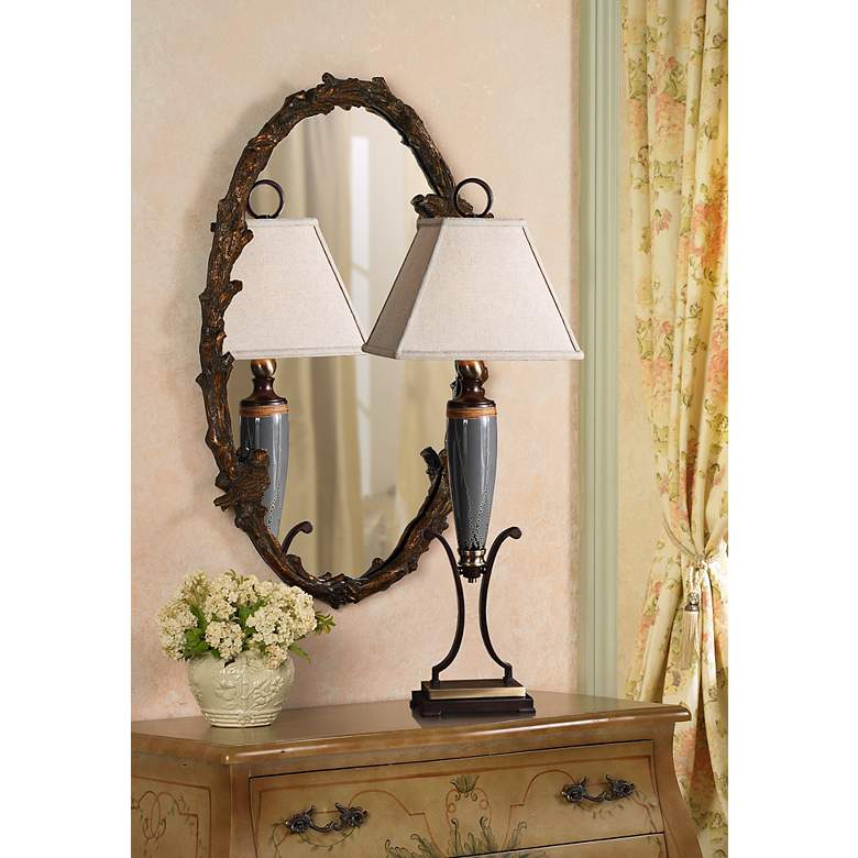 Image 1 Uttermost Paza Love Birds 34" High Antique Gold Leaf Oval Wall Mirror in scene