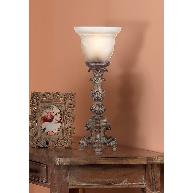 French Candlestick Beige Wash 18&quot; High Accent Console Lamp in scene