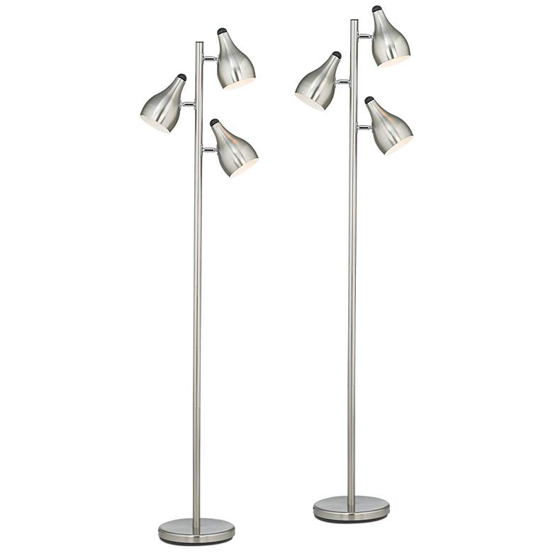 Image 2 Trac 3-Light Brushed Steel Modern Tree-Style Floor Lamps Set of 2