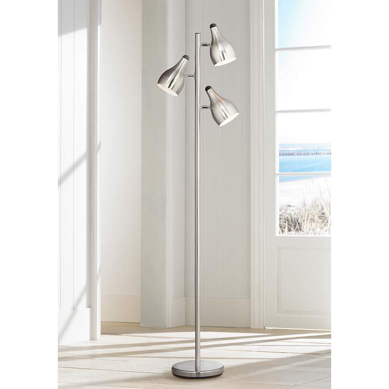 Image 7 Trac 3-Light Brushed Steel Modern Tree-Style Floor Lamps Set of 2 more views