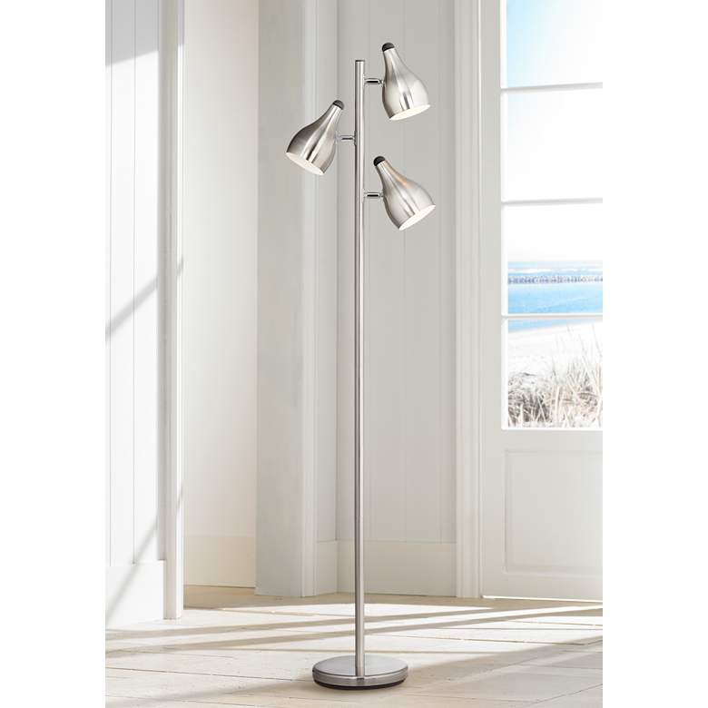 Trac Tree Style 3-Light Floor Lamp in Brushed Steel