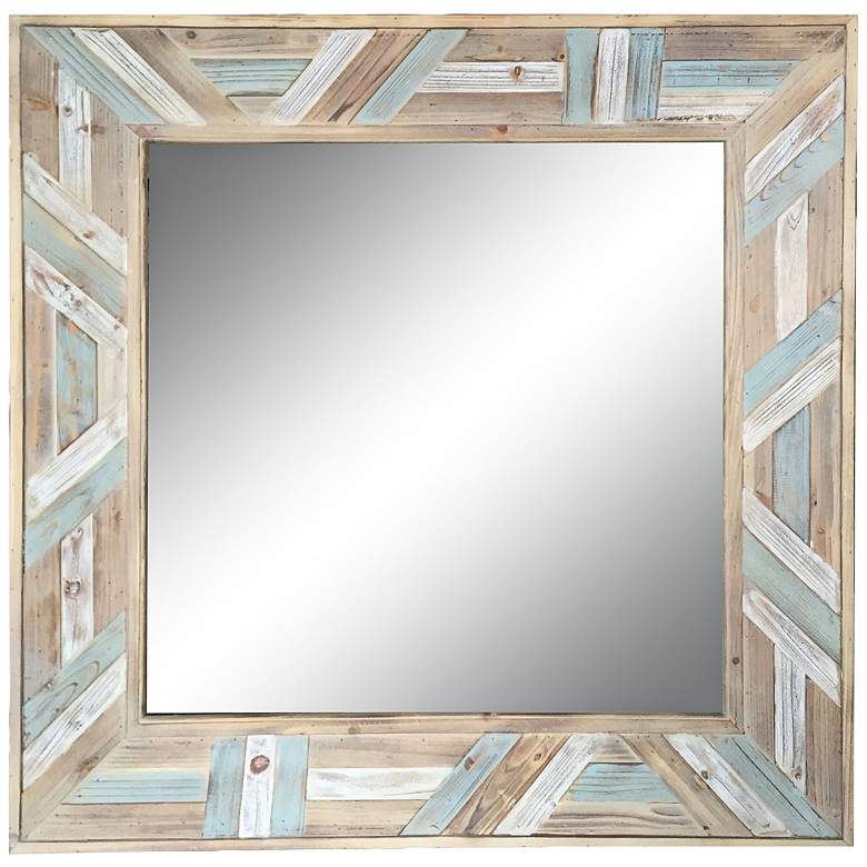 Image 1 Tracey Blue, White and Natural 36 1/4 inch Square Wall Mirror