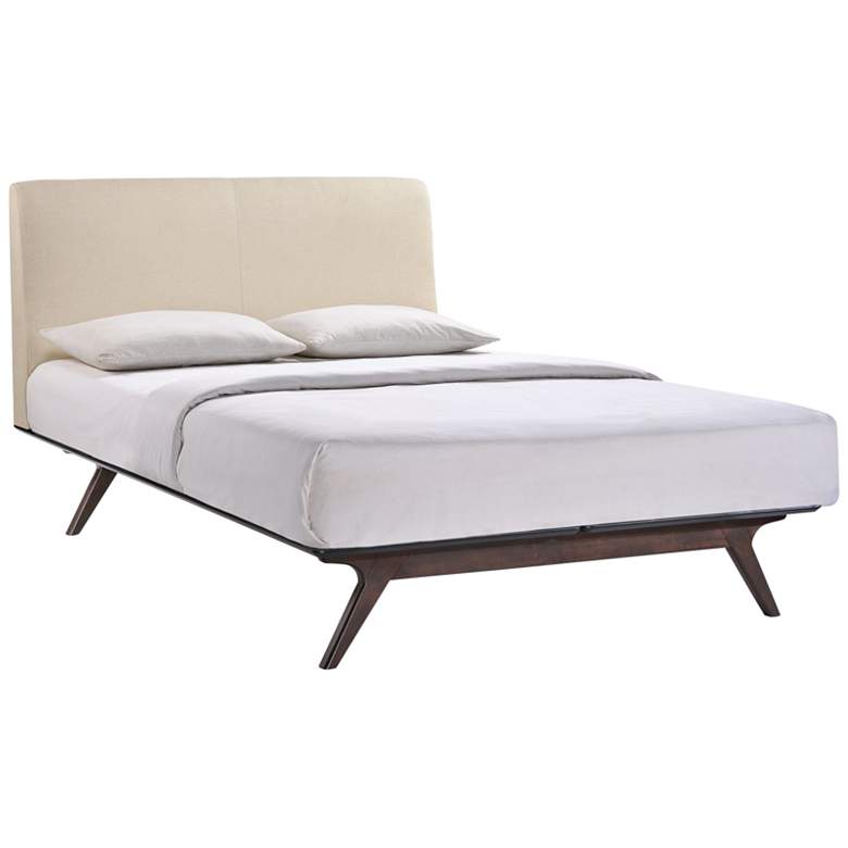 Image 2 Tracy Beige Fabric Cappuccino Queen Platform Bed