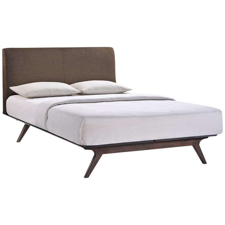 Image 2 Tracy Brown Fabric Cappuccino Queen Modern Platform Bed