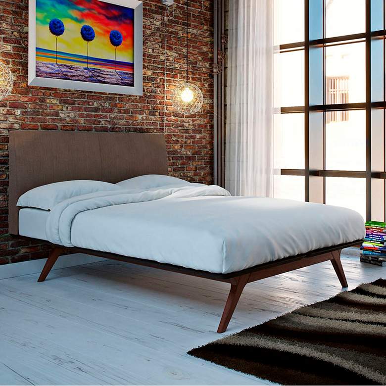 Image 1 Tracy Brown Fabric Cappuccino Queen Modern Platform Bed