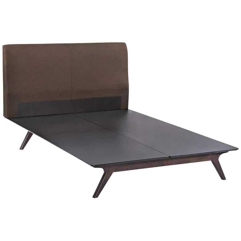 Image 3 Tracy Brown Fabric Cappuccino Queen Modern Platform Bed more views