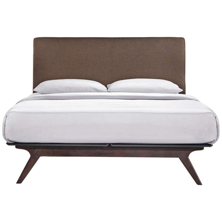 Image 5 Tracy Brown Fabric Cappuccino Queen Modern Platform Bed more views