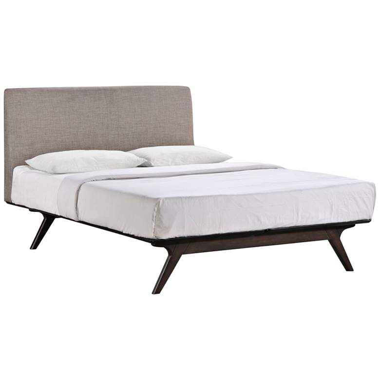 Image 1 Tracy Gray Fabric Cappuccino Queen Platform Bed