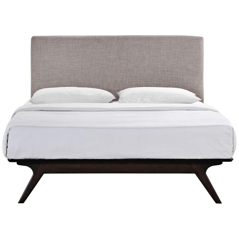 Image 3 Tracy Gray Fabric Cappuccino Queen Platform Bed more views