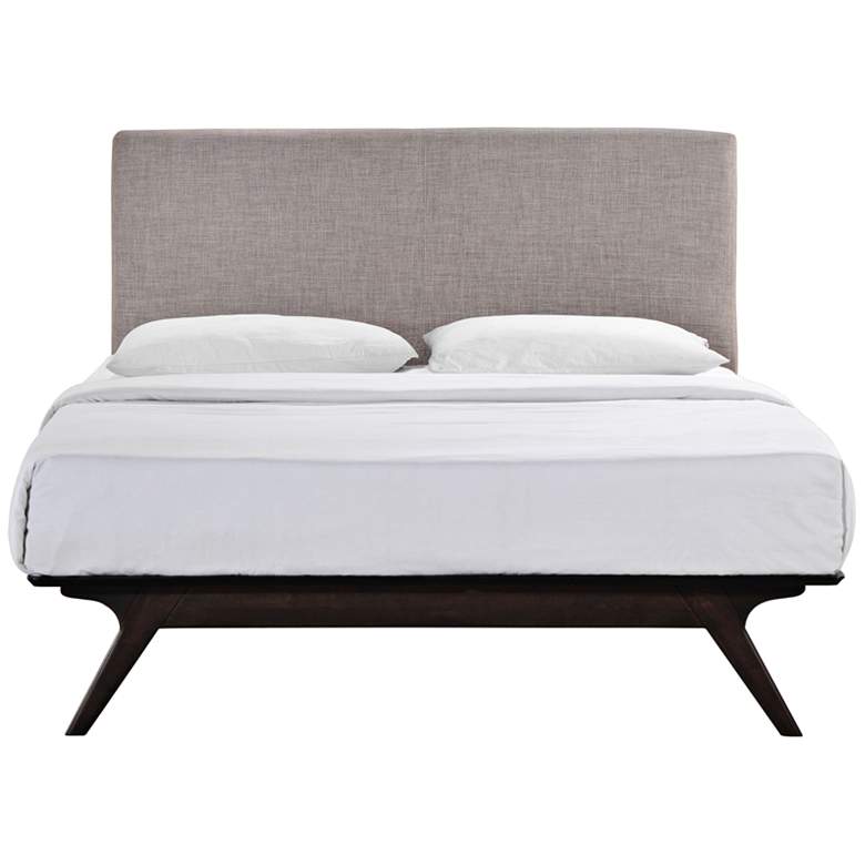 Image 3 Tracy Gray Fabric Cappuccino Queen Platform Bed more views