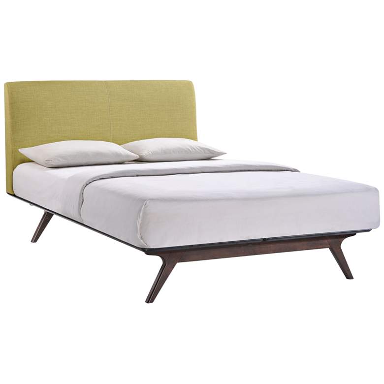 Image 2 Tracy Green Fabric Cappuccino Queen Platform Bed