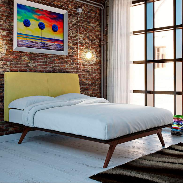 Image 1 Tracy Green Fabric Cappuccino Queen Platform Bed