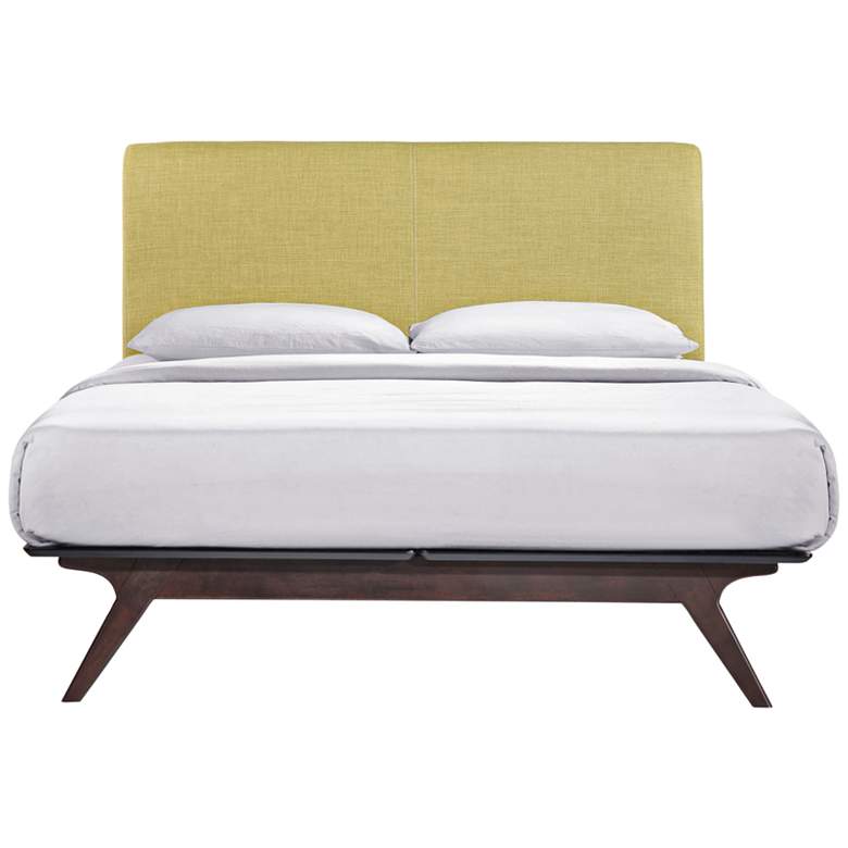 Image 5 Tracy Green Fabric Cappuccino Queen Platform Bed more views