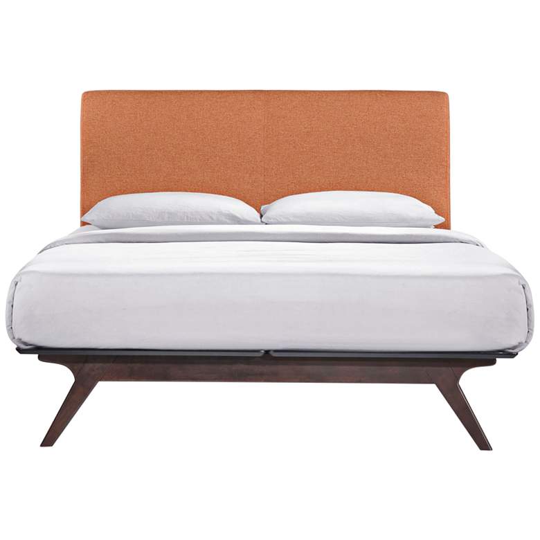 Image 5 Tracy Orange Fabric Cappuccino Queen Platform Bed more views