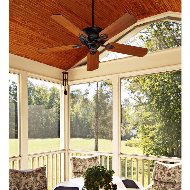 Image 1 52" Quorum Chateaux Oiled Bronze Ceiling Fan with Pull Chain in scene