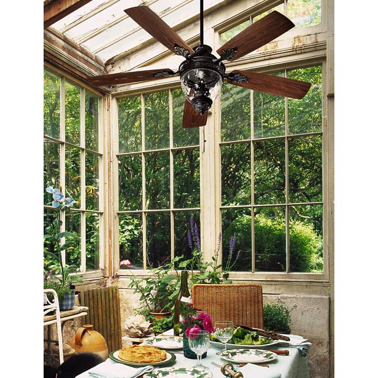 Image 1 52 inch Quorum Georgia Old World Wet Rated Ceiling Fan with Wall Control in scene