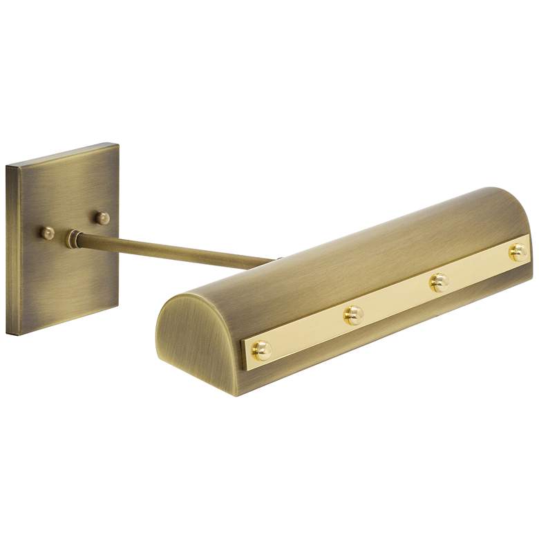 Image 1 Traditional 14" Wide Brass LED Picture Light w/ Rivet Motif