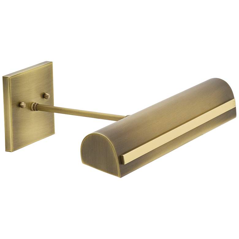 Image 1 Traditional 14" Wide Brass LED Picture Light w/ Strap Motif