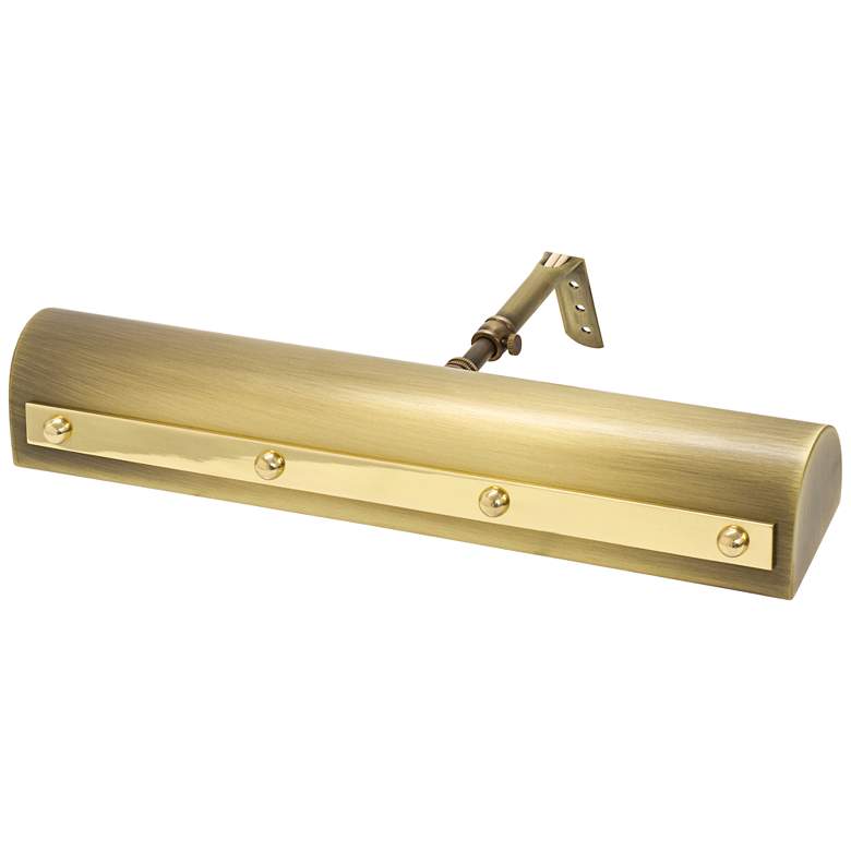 Image 1 Traditional 14"W Antique Brass Picture Light w/ Rivet Motif