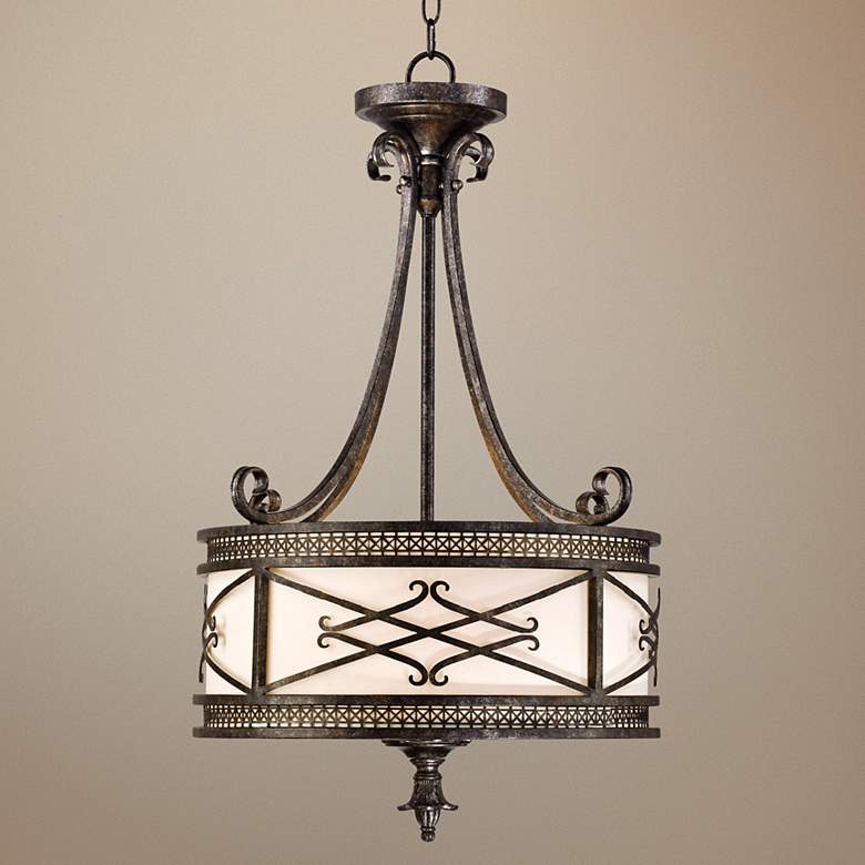 Image 1 Traditional 19 1/2 inch Wide Bronze Drum Pendant Light