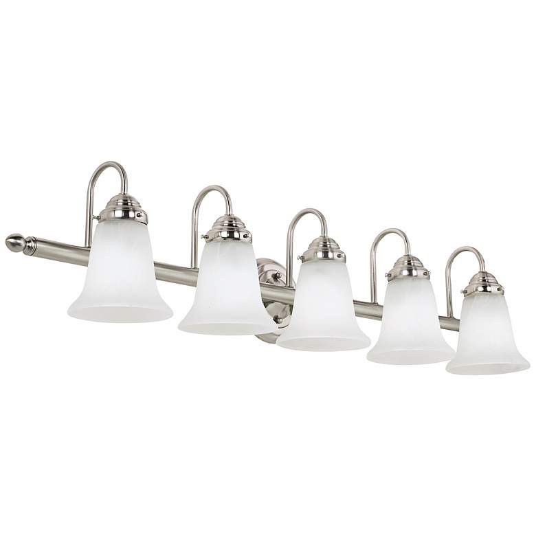Image 1 Traditional 40.5 inch Wide Glass and Nickel 5-Light Bath Vanity Fixture
