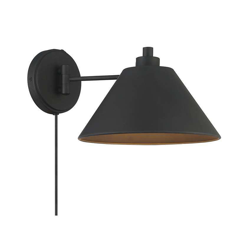 Image 1 Traditional 8" High Matte Black Adjustable Wall Sconce