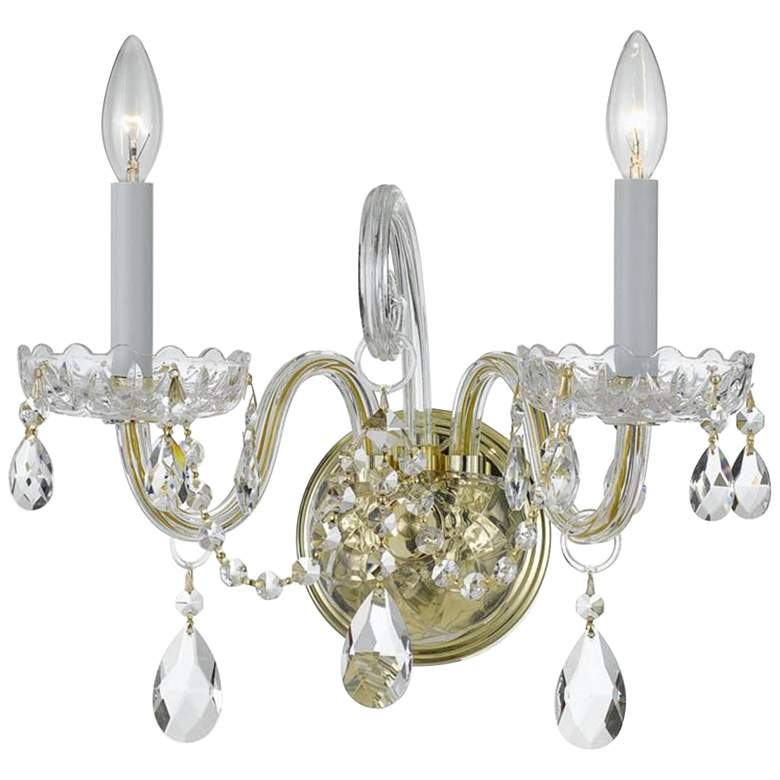 Image 1 Traditional Crystal 12 1/2" High Brass 2-Light Wall Sconce