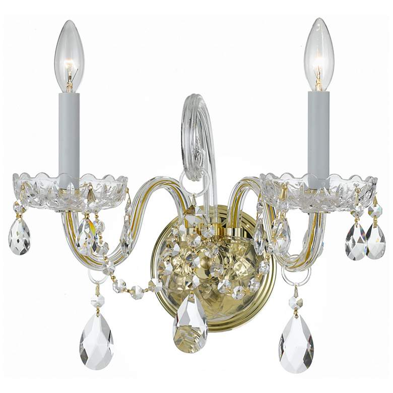 Image 1 Traditional Crystal 12 1/2 inch High Brass 2-Light Wall Sconce