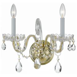Traditional Crystal 12 1/2" High Brass 2-Light Wall Sconce