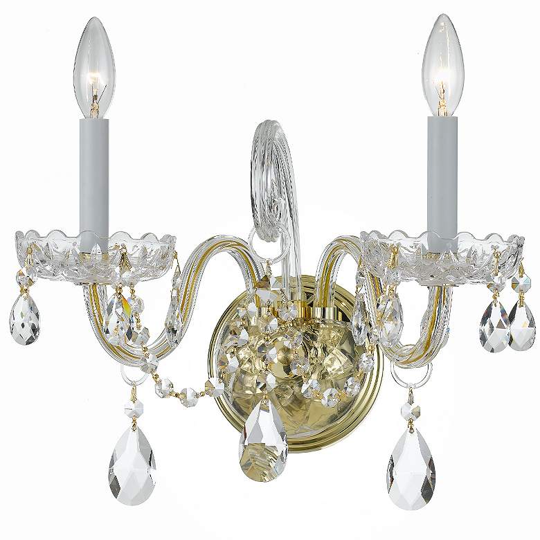 Image 3 Traditional Crystal 12 1/2" High Brass 2-Light Wall Sconce more views