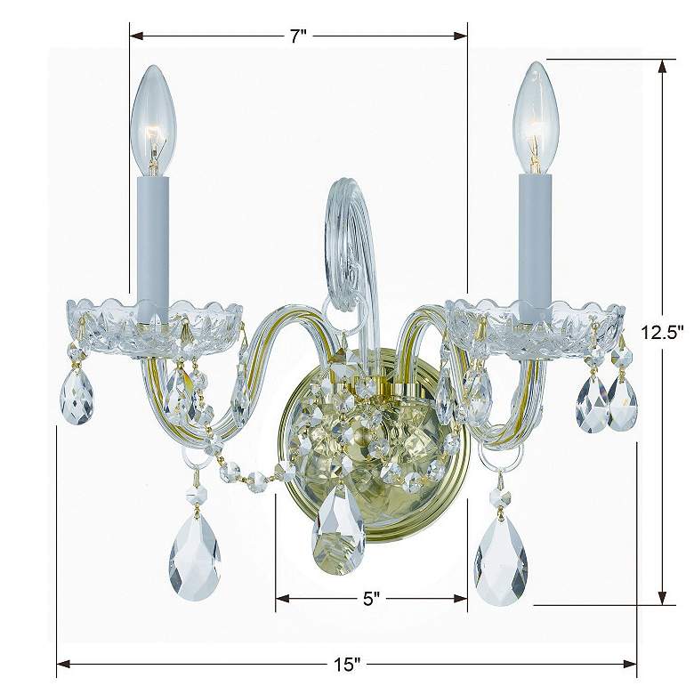 Image 5 Traditional Crystal 12 1/2" High Brass 2-Light Wall Sconce more views