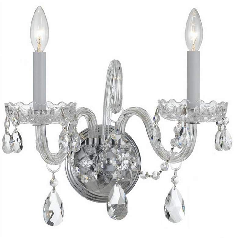 Image 1 Traditional Crystal 12 1/2 inch High Chrome 2-Light Wall Sconce