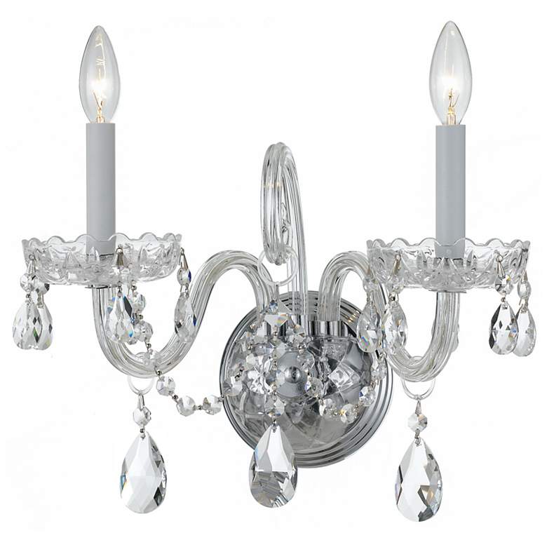 Image 1 Traditional Crystal 12 1/2" High Chrome 2-Light Wall Sconce