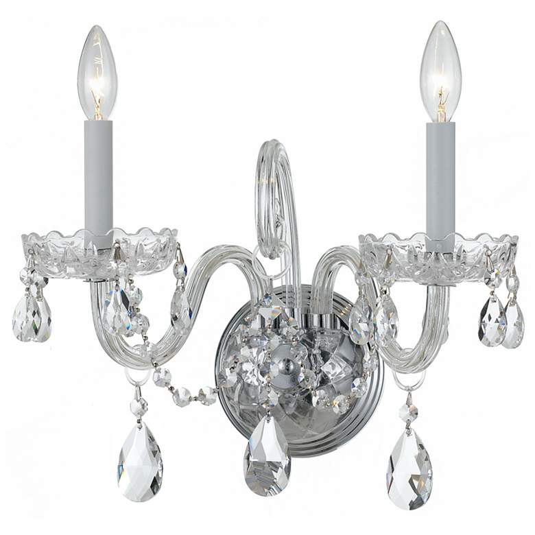 Image 1 Traditional Crystal 12 1/2 inch High Chrome 2-Light Wall Sconce