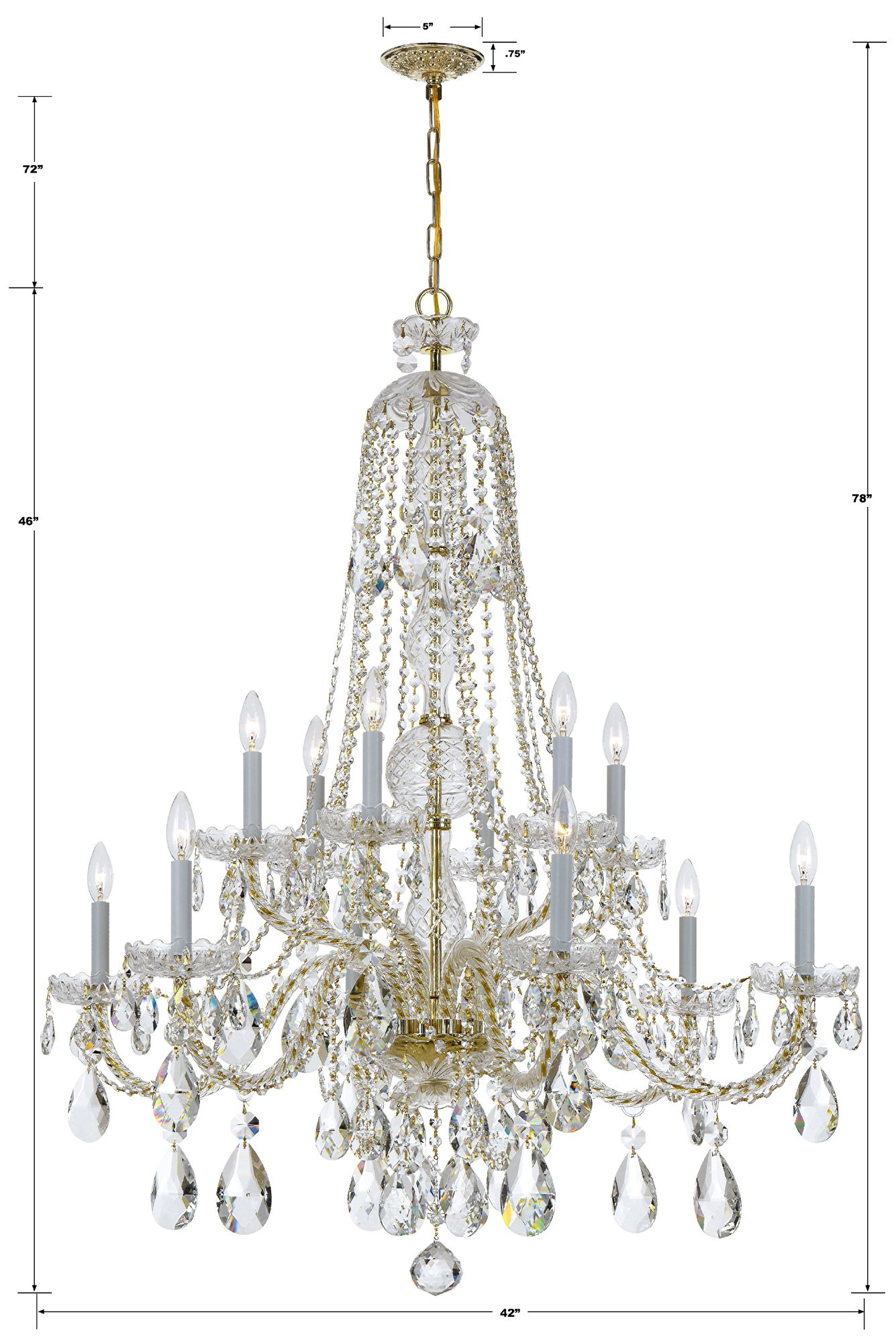 Image 2 Traditional Crystal 12 Light Hand Cut Crystal Polished Brass Chandelier more views