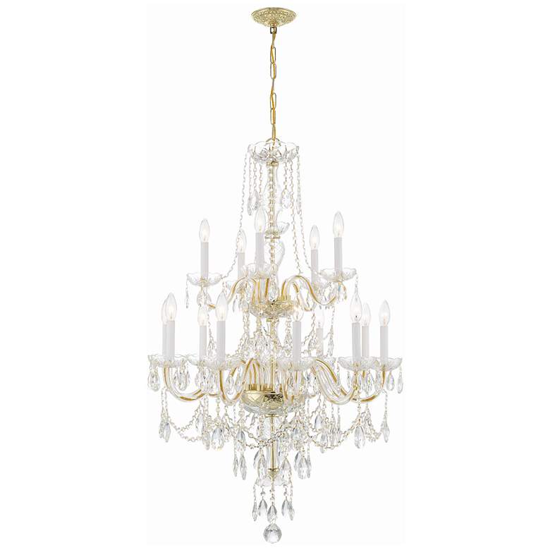 Image 1 Traditional Crystal 15 Light Polished Brass Chandelier