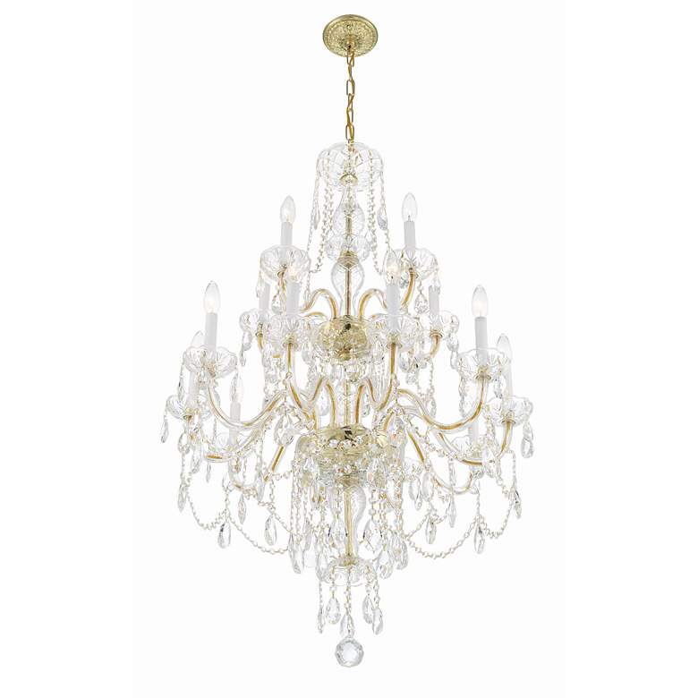 Image 2 Traditional Crystal 15 Light Polished Brass Chandelier more views