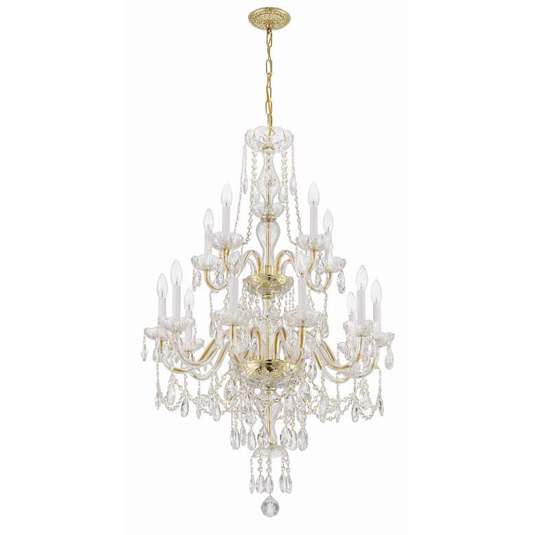 Image 4 Traditional Crystal 15 Light Polished Brass Chandelier more views