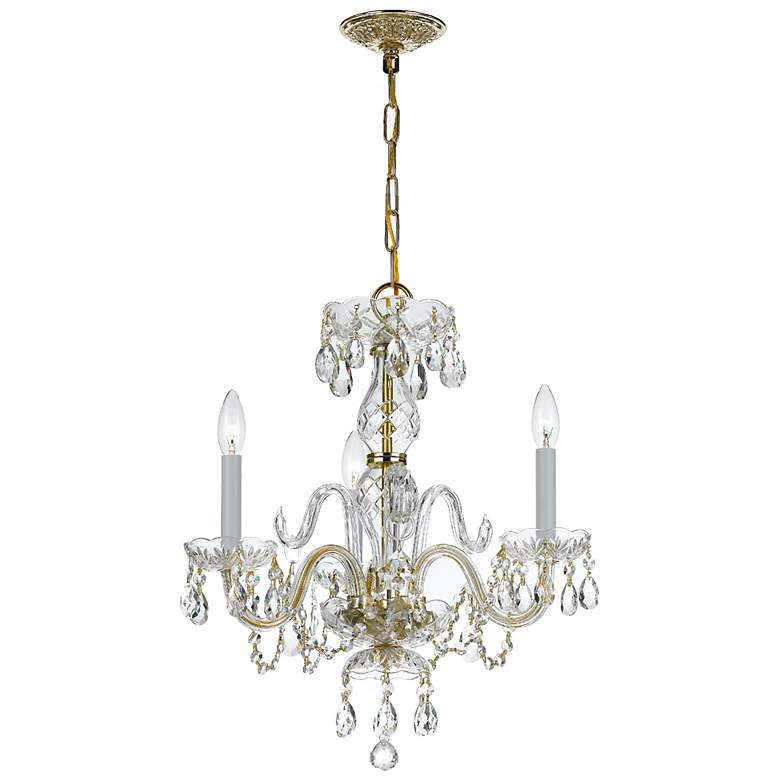 Image 1 Traditional Crystal 16" W Polished Brass 3-Light Chandelier