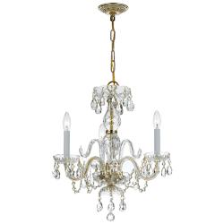 Traditional Crystal 16" W Polished Brass 3-Light Chandelier