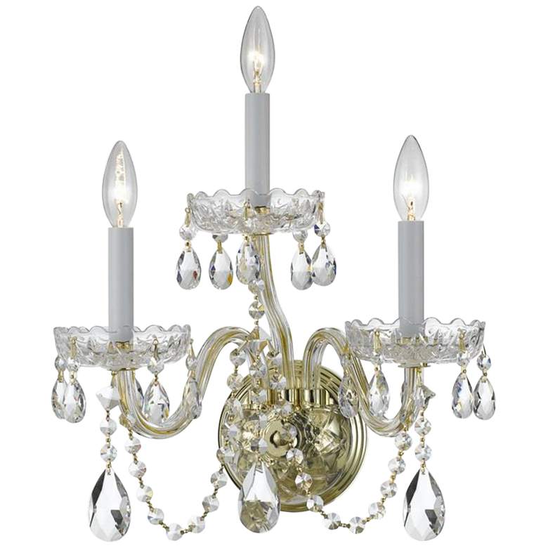 Image 1 Traditional Crystal 16"H Polished Brass 3-Light Wall Sconce