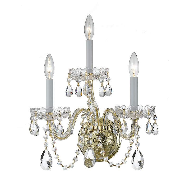 Image 2 Traditional Crystal 16"H Polished Brass 3-Light Wall Sconce more views