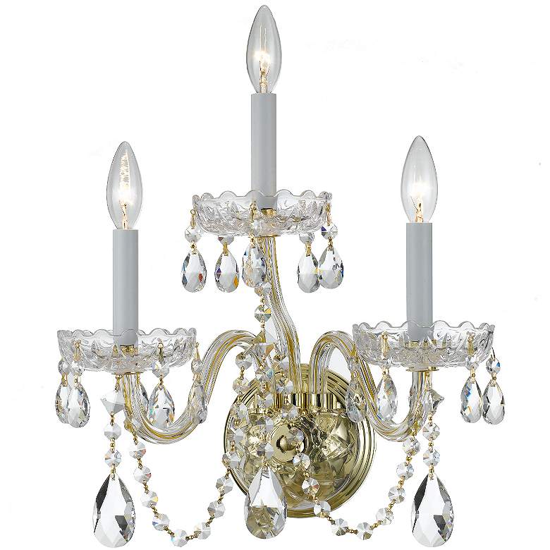 Image 3 Traditional Crystal 16"H Polished Brass 3-Light Wall Sconce more views