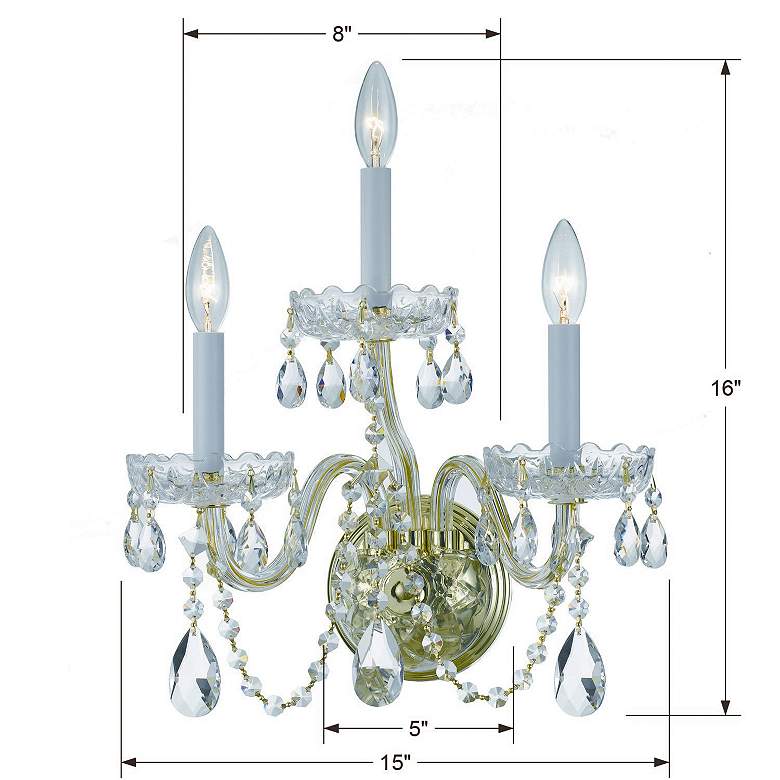 Image 5 Traditional Crystal 16"H Polished Brass 3-Light Wall Sconce more views