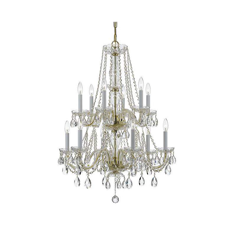 Image 1 Traditional Crystal 26"W Polished Brass 12-Light Chandelier
