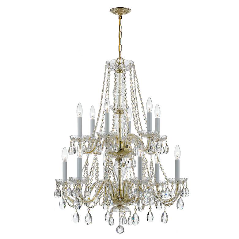 Image 1 Traditional Crystal 26 inchW Polished Brass 12-Light Chandelier