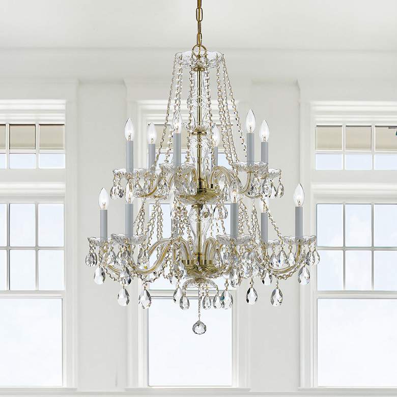 Image 1 Traditional Crystal 26"W Polished Brass 12-Light Chandelier